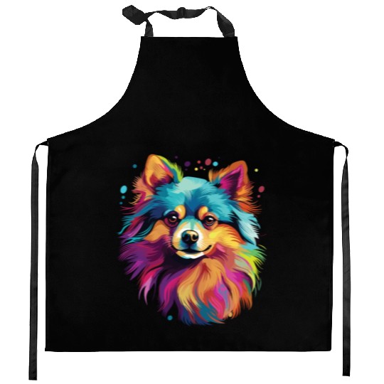 Watercolor Colorful Pomeranian Kitchen Aprons