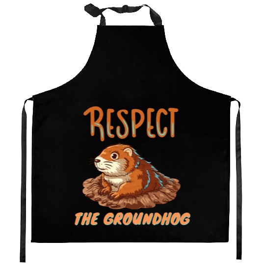 respect the groundhog Kitchen Aprons