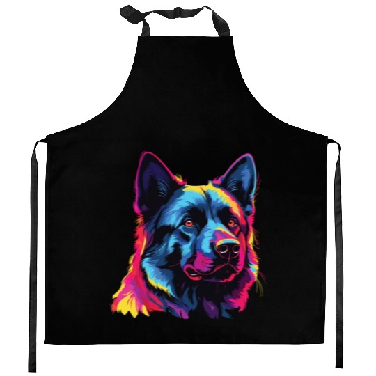 Watercolor Colorful Norwegian Elkhound Kitchen Aprons