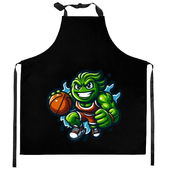 Green Basketball Mascot Kitchen Aprons