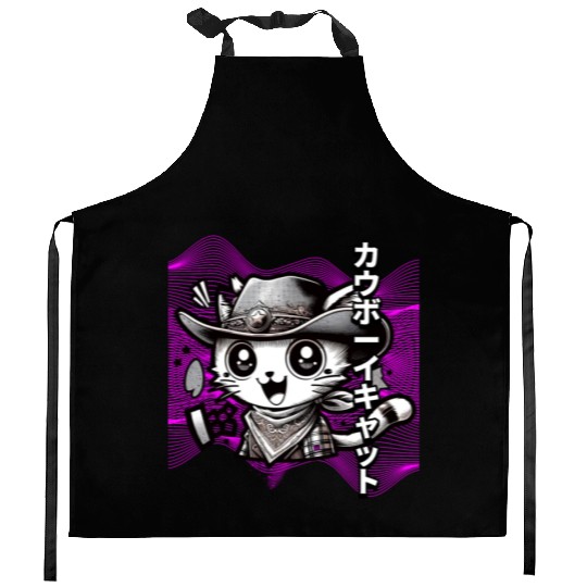 Yeehaw Meow: Manga Cowboy Cat Extravaganza Kitchen Aprons
