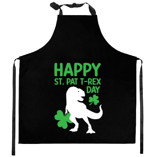 Funny Happy St. Pat T-Rex Day Kitchen Aprons