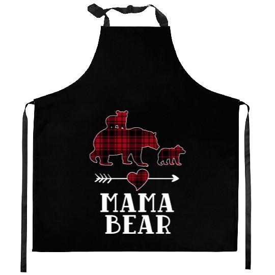 Mama Bear 2 Cubs Kitchen Aprons Christmas Mama Bear Plaid