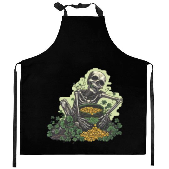 St Patricks Skeleton Pot of Gold Kitchen Aprons