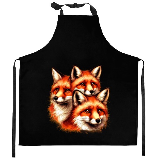 Three Red Fox Faces Kitchen Aprons