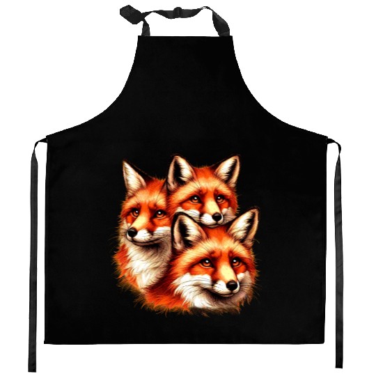 Three Red Fox Faces Kitchen Aprons