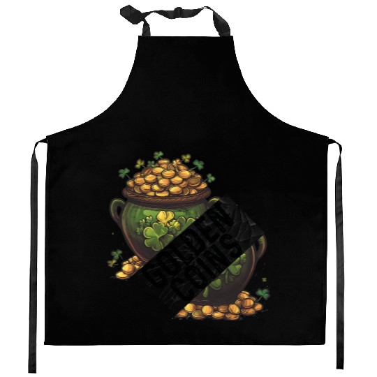 Golden coins, st patricks day Kitchen Aprons