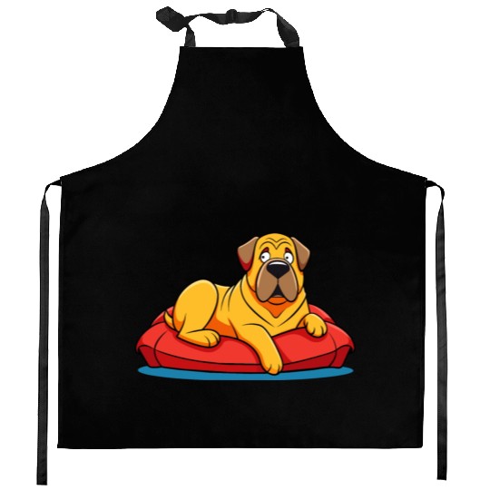 Chilled Mastiff on Plush Cushion Kitchen Aprons