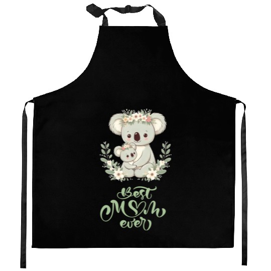 Best Mom Ever Koala Embrace Floral Wreath Kitchen Aprons