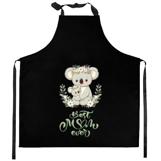 Best Mom Ever Koala Embrace Floral Wreath Kitchen Aprons