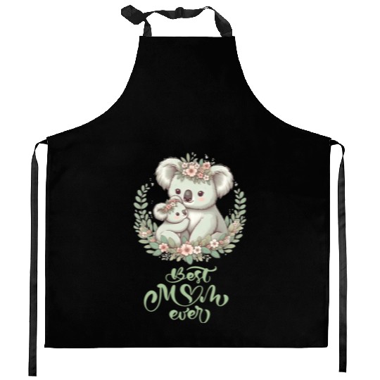 Best Mom Ever Koala Embrace Floral Wreath Kitchen Aprons