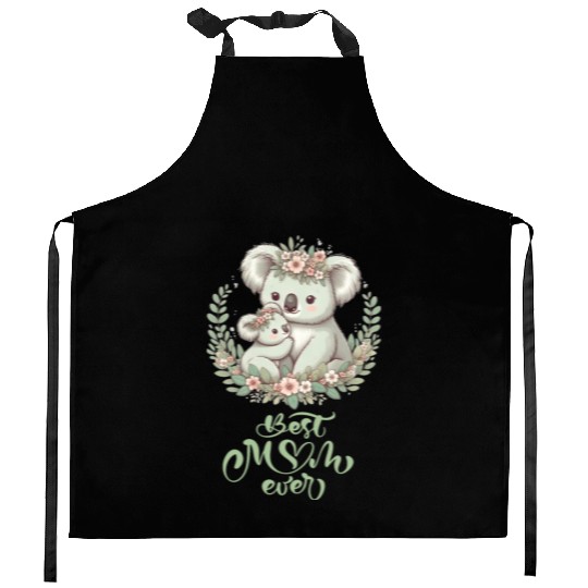Best Mom Ever Koala Embrace Floral Wreath Kitchen Aprons