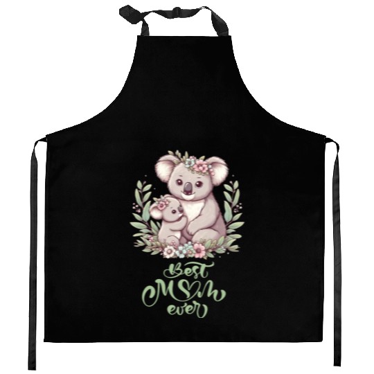Best Mom Ever Koala Embrace Floral Wreath Kitchen Aprons