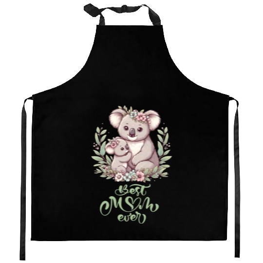 Best Mom Ever Koala Embrace Floral Wreath Kitchen Aprons