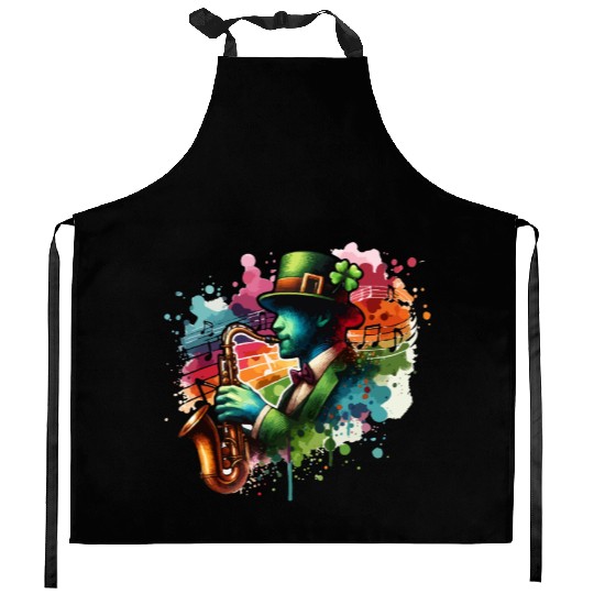 saint patricks day saxophone jazz music Kitchen Aprons