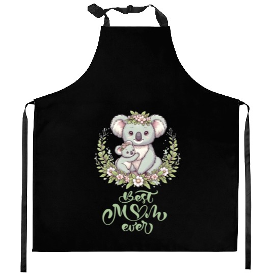 Best Mom Ever Koala Embrace Floral Wreath Kitchen Aprons