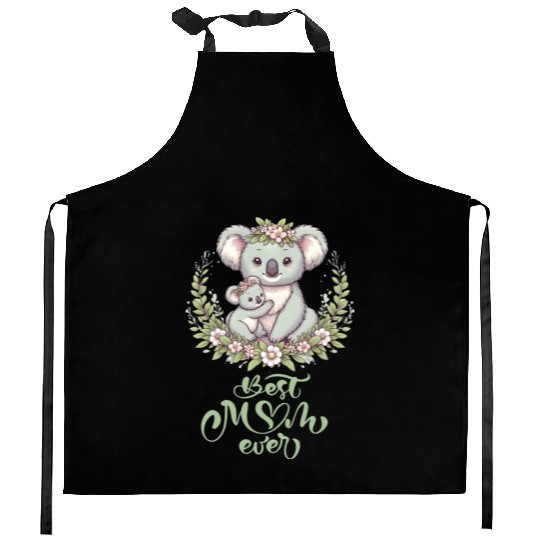 Best Mom Ever Koala Embrace Floral Wreath Kitchen Aprons