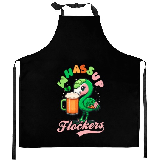 Irish Flamingo St Patricks Whasup Flockers Kitchen Aprons