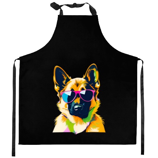 Cute German Shepherd Pop Art Design Kitchen Aprons