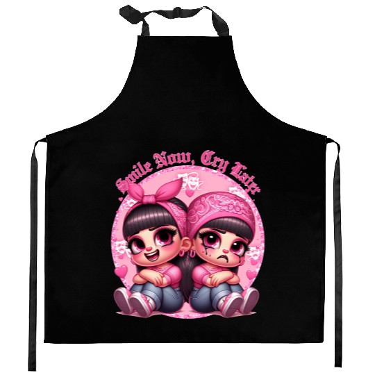Smile Now Cry Later Drama girls Chicano Art Kitchen Aprons
