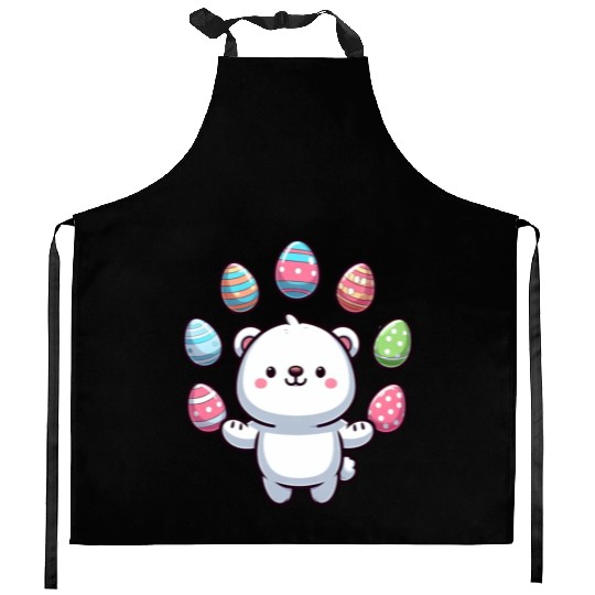 Cartoon Polar Bear Easter Egg Design Kitchen Aprons