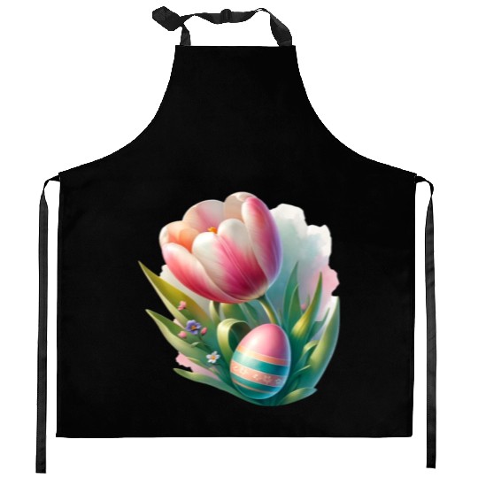 Spring Colorful Tulip With Easter Egg Kitchen Aprons