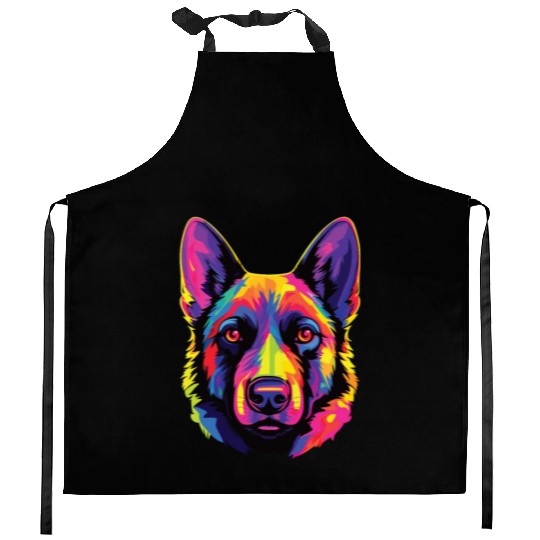 Watercolor Colorful Norwegian Elkhound Kitchen Aprons