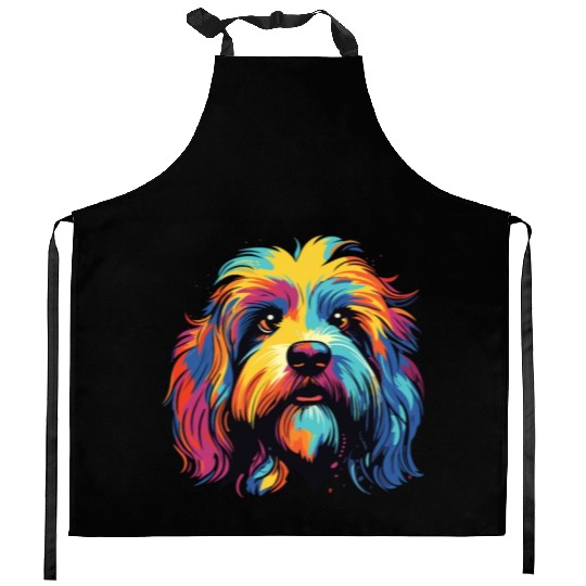 Watercolor Colorful Tibetan Spaniel Kitchen Aprons