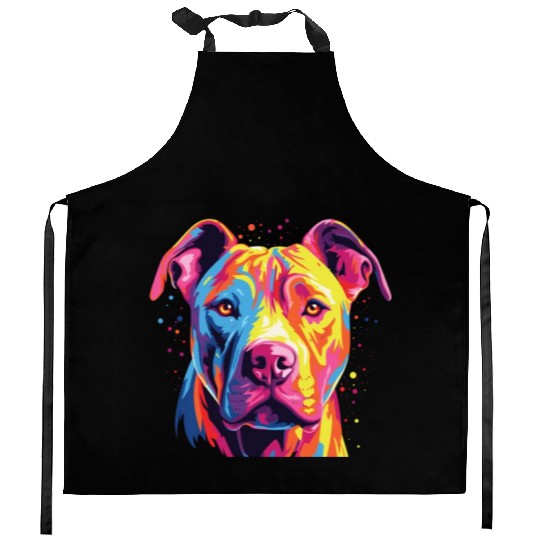 Watercolor Colorful Dogo Argentino Kitchen Aprons