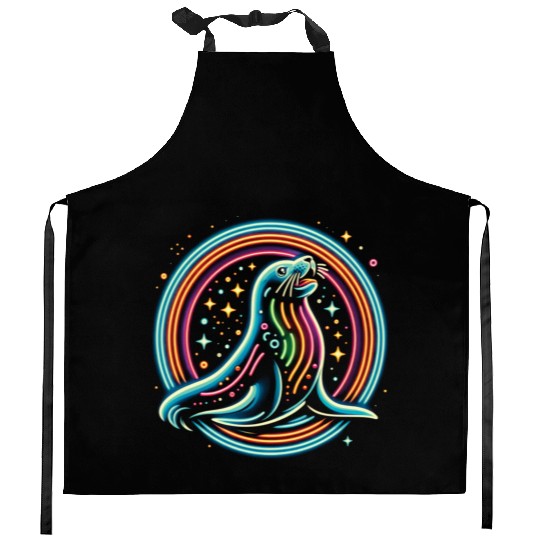 Seal Neon in circle Kitchen Aprons