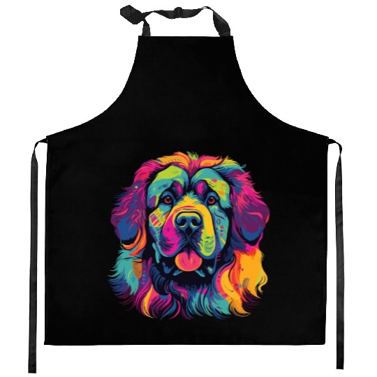 Watercolor Colorful Tibetan Mastiff Kitchen Aprons