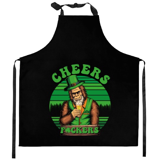 IRISH BIGFOOT St Patricks Day Cheers Fuckers humor Kitchen Aprons