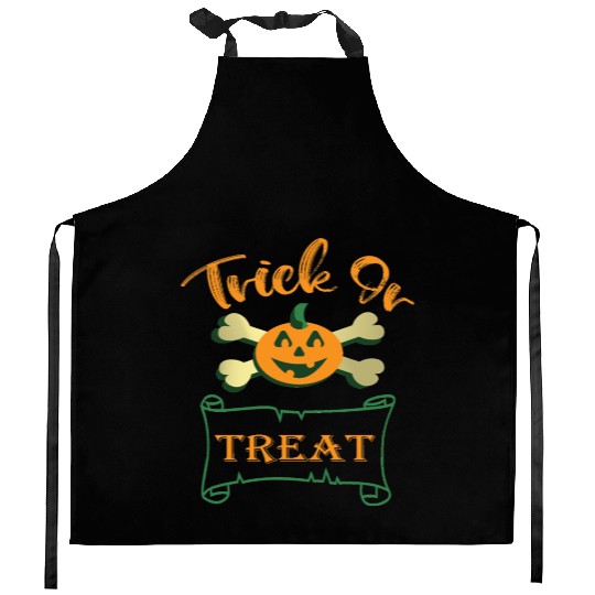 Trick or treat crossbones Halloween pumpkin Kitchen Aprons
