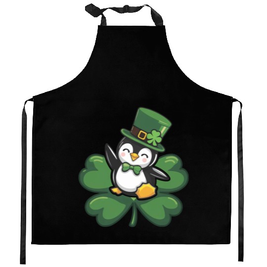 St. Patrick's Day Penguin: Cute Cartoon Design Kitchen Aprons