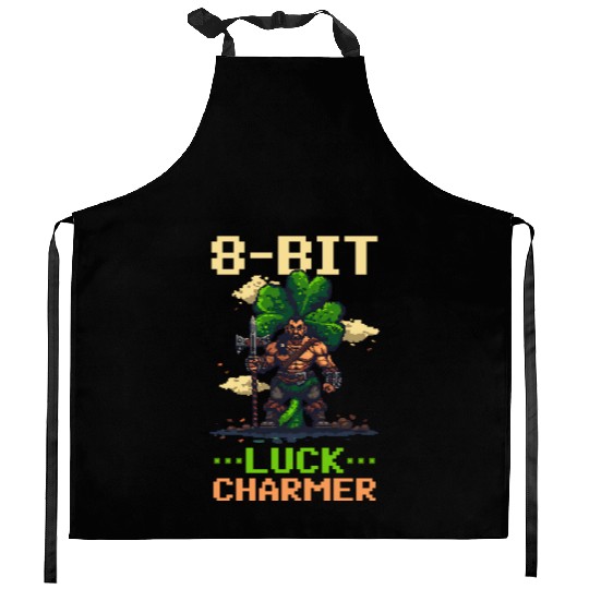 St. Patricks Day Gaming 8-Bit Luck Charmer Kitchen Aprons