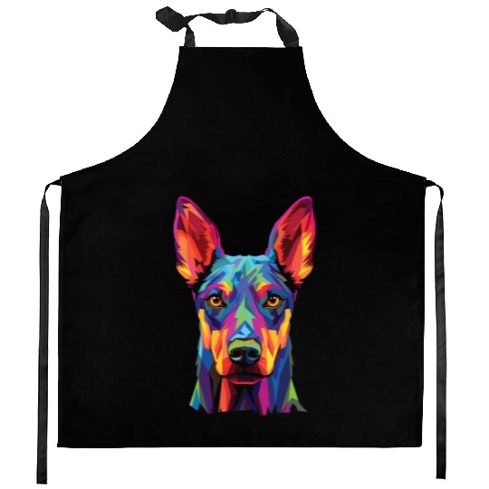 Watercolor Colorful Doberman Pinscher Kitchen Aprons