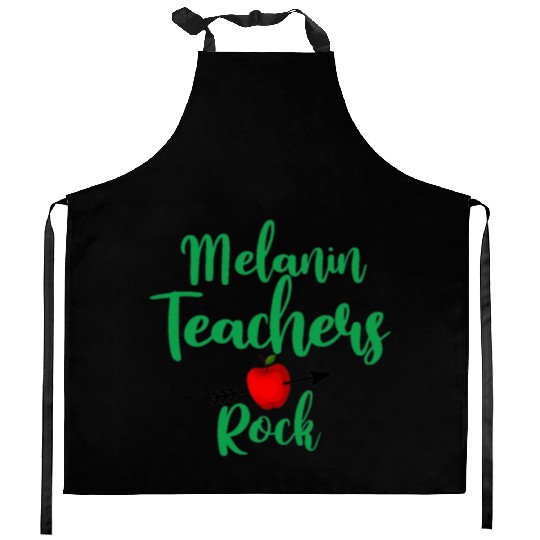melanin teacher rock for light Kitchen Aprons