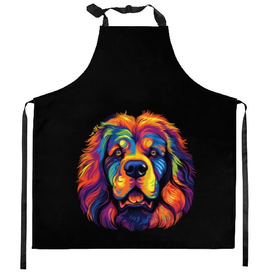 Watercolor Colorful Tibetan Mastiff Kitchen Aprons