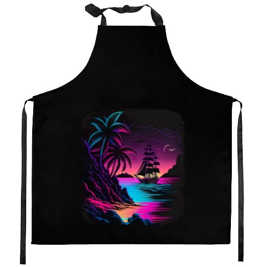 Retro Sunset Sailboat Tropical Beach For a Kitchen Aprons