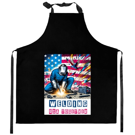 Welding USA Togehter Eagle USA Flag Kitchen Aprons