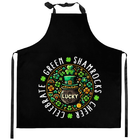 St. Patrick's Day Kitchen Aprons, Lucky Pot Of Gold Leaf