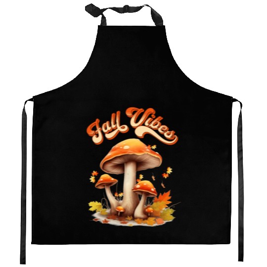 Fall Vibes Autumn Lover Mashroom and Fallen Mapple Kitchen Aprons