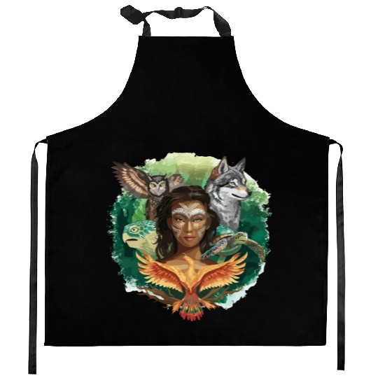 Wildlife Tribal Wolf Owl Turtle Woman for a Kitchen Aprons