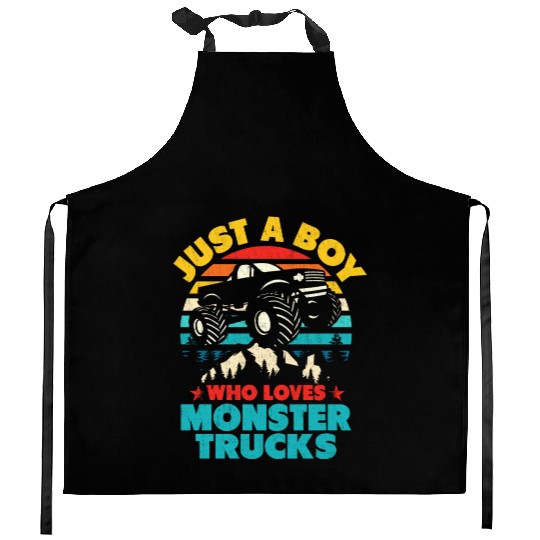 Just A Boy Who Loves Monster Trucks Toddler Kids Kitchen Aprons