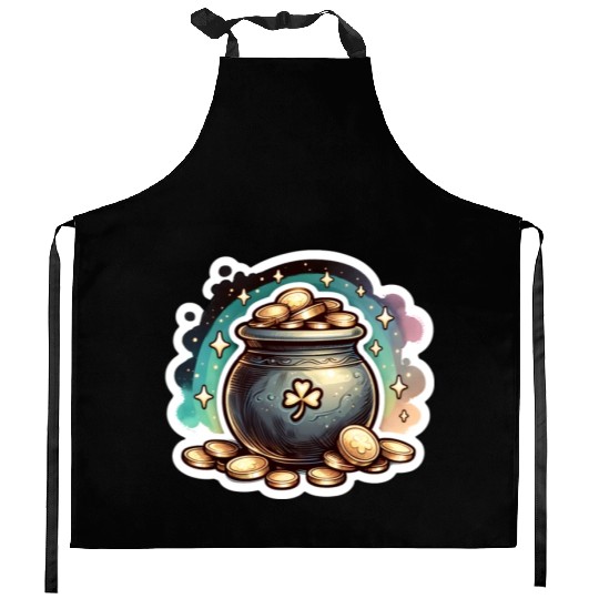 Saint Patrick's Day Sparkly Pot of Gold Kitchen Aprons