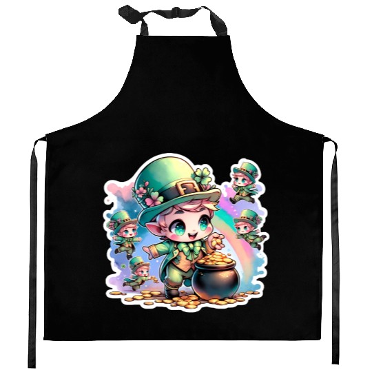 Saint Patrick's Day Chibi Leprechauns Kitchen Aprons