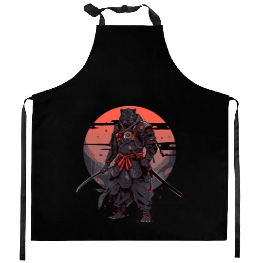 Samurai Katana Sword Japanese Panhter Kitchen Aprons