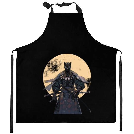 Anime Panther Warrior Samurai katana Kitchen Aprons
