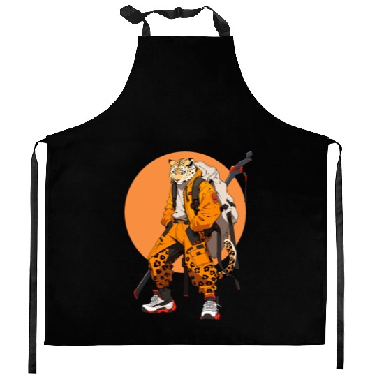 Ninja Samurai Katana Sword Cheetah Manga Kitchen Aprons