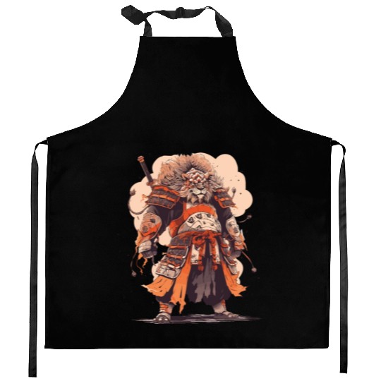 Samurai Katana Sword Anime Lion Manga Warrior Kitchen Aprons